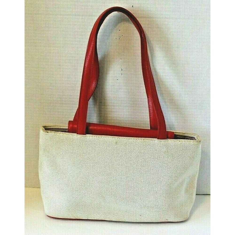Tommy Hilfiger Purse Vintage Tan Red Canvas Leather Womens Handbag - Picture 10 of 11